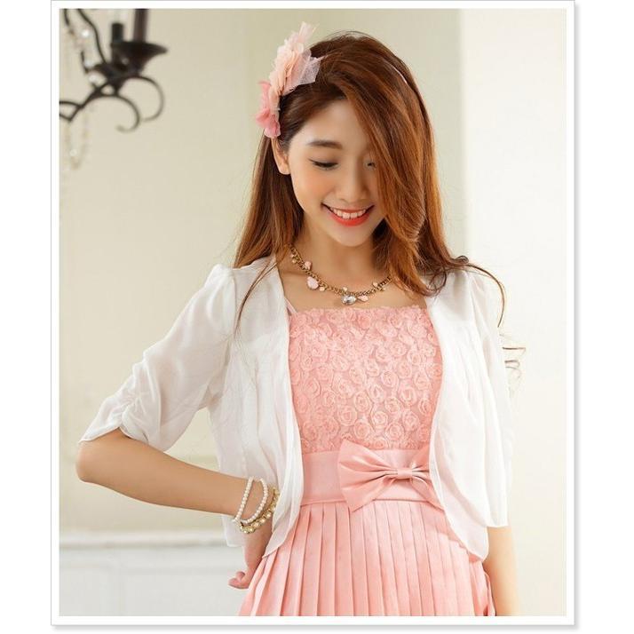 ボレロ 結婚式 パーティー カーディガン ジャケット 半袖 大きいサイズ パーティードレス フリル レース チュール シフォン オーガンジー フレア - 画像 (6)