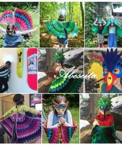 【大特価】ハロウィン コスプレ 子供 衣装 翼 羽根 仮装 鳥 マント コスチューム フクロウ オウム ポンチョ ショール ラップ フェルト アイマスク 仮面