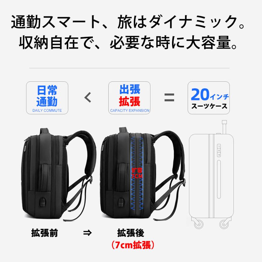 ビジネスリュック リュック メンズ 大容量 リュックサック 拡張 軽量 撥水 3way 通勤カバン 出張 バッグ バッグパック 20L 35L 15.6 pc - 画像 (7)