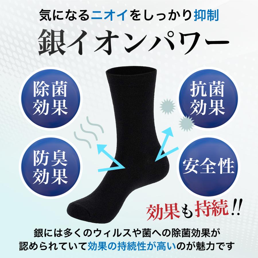 靴下 メンズ ビジネスソックス 夏 夏用 黒 メッシュ 5足 セット 抗菌 防臭 臭わない 銀イオン 機能性 ムッシュデオ - 画像 (7)