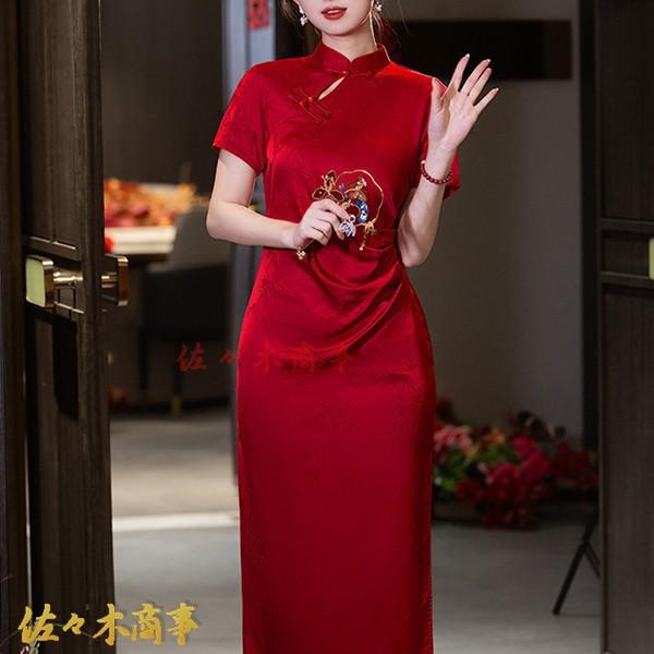 チャイナワンピース チャイナ服 チャイナドレス レディース ワンピースドレス 着痩せ ロング丈 スリット ミディアム ファッション スリム - 画像 (5)