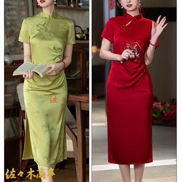 チャイナワンピース チャイナ服 チャイナドレス レディース ワンピースドレス 着痩せ ロング丈 スリット ミディアム ファッション スリム - 画像 (8)