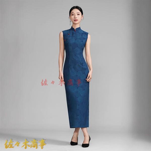 チャイナドレス ワンピースドレス レディース 袖なし 花柄 プリント ノースリーブ ロング丈 エスニックファッション エレガンス チーパオ - 画像 (2)