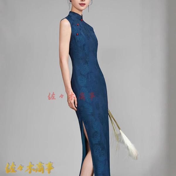 チャイナドレス ワンピースドレス レディース 袖なし 花柄 プリント ノースリーブ ロング丈 エスニックファッション エレガンス チーパオ - 画像 (3)