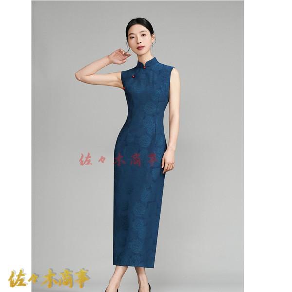 チャイナドレス ワンピースドレス レディース 袖なし 花柄 プリント ノースリーブ ロング丈 エスニックファッション エレガンス チーパオ - 画像 (4)