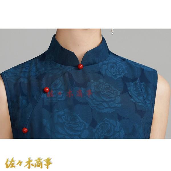 チャイナドレス ワンピースドレス レディース 袖なし 花柄 プリント ノースリーブ ロング丈 エスニックファッション エレガンス チーパオ - 画像 (5)