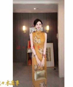 チャイナドレス レディース ワンピース チャイナ服 半袖 ロング丈 花柄 プリント スリット ファッション エレガンス 美しい 春夏