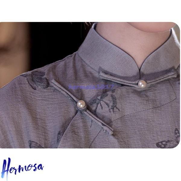 チャイナドレス ワンピース チャイナ服 レディース 蝶柄 プリント マキシ丈 薄手 軽い ファッション エレガント ロング丈 チーパオ - 画像 (7)