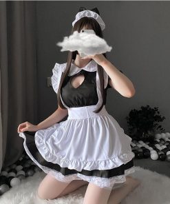 【特価】メイド服 コスプレき コスチューム 猫 メイド 魔女かわいいエプロン 黒 レディース ドレス レース 可愛い パーティー変装 大人ハロウィン衣装