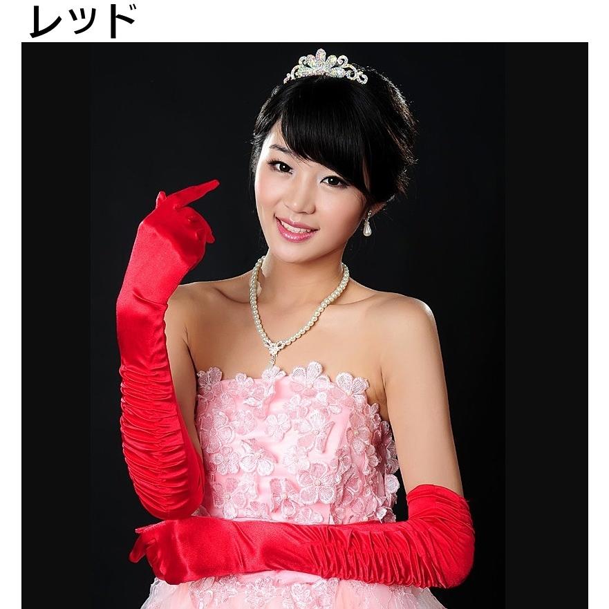 ウェディンググローブ ロンググローブ 長手袋 結婚式 ブライダル 新婦 花嫁 サテン調 シンプル 無地 上品 清楚 綺麗 可愛い 挙式 披露宴 二次会 - 画像 (3)