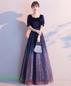 ドレス 大人 ピアノ 発表会 ロングドレス 高校生 パーティードレス 中学生 演奏会ドレス 黒 結婚式 マキシ丈 袖付き 星空 キラキラ ンピース