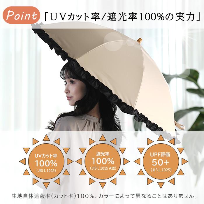 KIZAWA 折りたたみ傘 長傘 2WAY仕様 晴雨兼用 日傘 雨傘 完全遮光 レディース uvカット100% 遮熱 紫外線 フリル おしゃれ かわいい プレゼント nino - 画像 (4)
