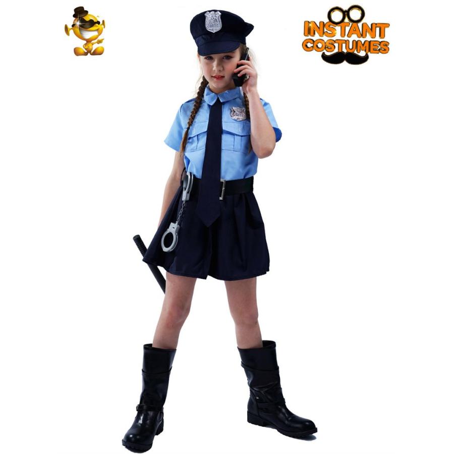 キッズ ポリス 衣装 ポリスコスチューム 女の子 コスプレ衣装 仮装 長袖 なりきり 帽子 大きいサイズ ワンピース ワンピ 可