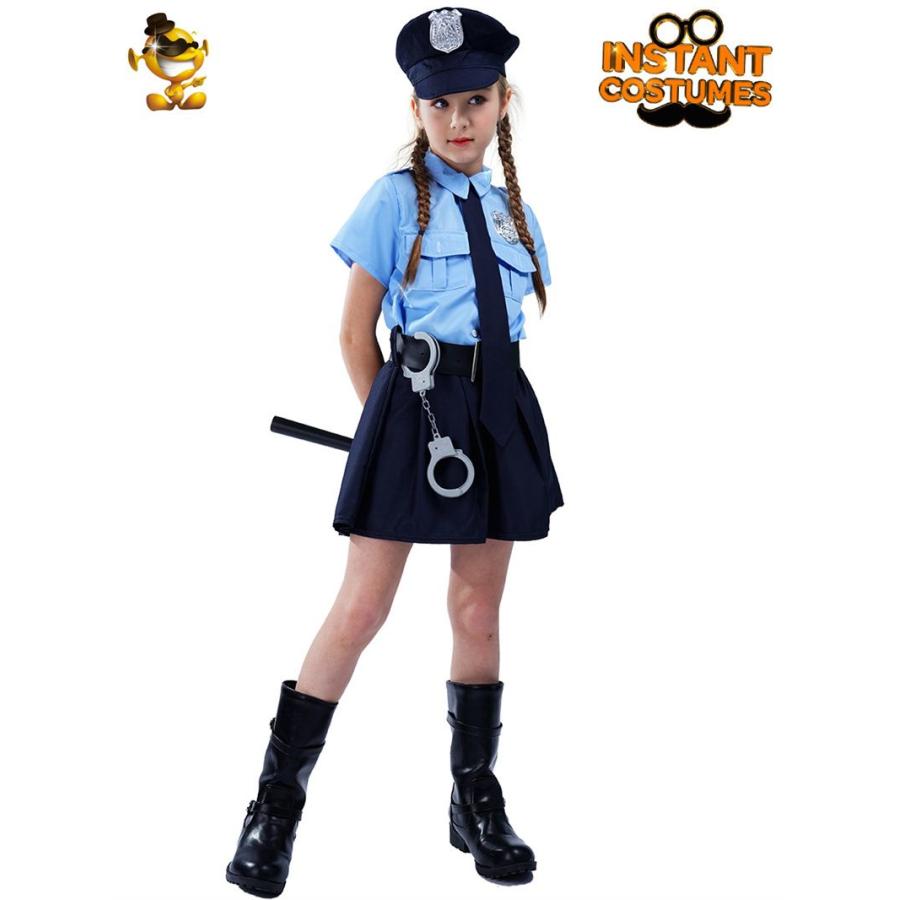 キッズ ポリス 衣装 ポリスコスチューム 女の子 コスプレ衣装 仮装 長袖 なりきり 帽子 大きいサイズ ワンピース ワンピ 可 - 画像 (2)
