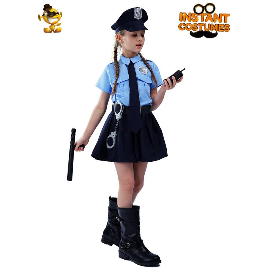 キッズ ポリス 衣装 ポリスコスチューム 女の子 コスプレ衣装 仮装 長袖 なりきり 帽子 大きいサイズ ワンピース ワンピ 可 - 画像 (3)