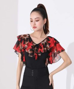 社交ダンス トップス レオタード 可愛い 花柄フリル ラテンダンス 衣装 レッスン着 モダンダンス タンゴ ワルツ 初心者 入門ステップ 上