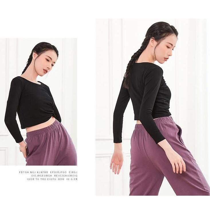 ダンス トップス 長袖 半袖 ストレッチ Tシャツ ショート丈 へそ出し 個性 結び目 無地 伸縮性有り ラテンダンス 古典ダンス バレエ 社交ダンス 練習着 レッスン - 画像 (4)