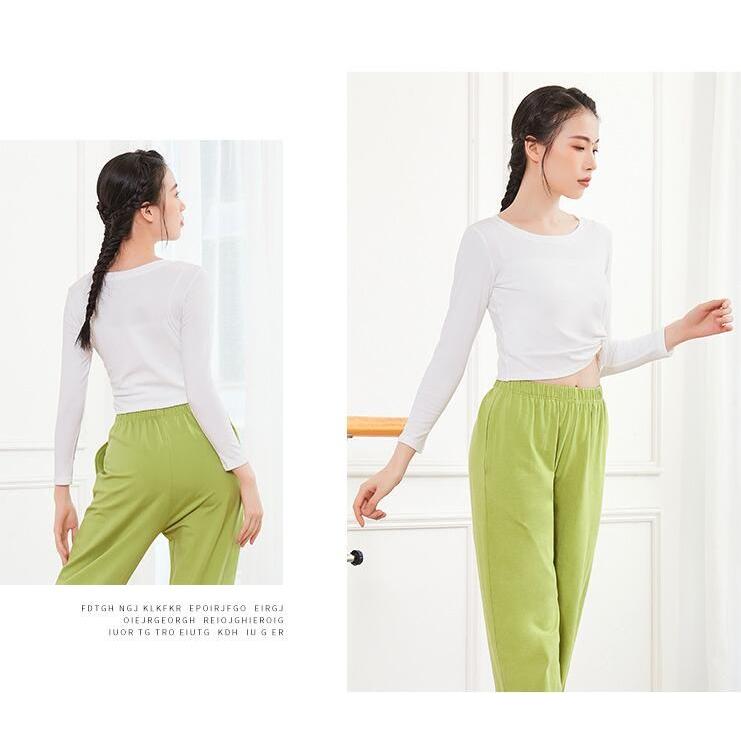 ダンス トップス 長袖 半袖 ストレッチ Tシャツ ショート丈 へそ出し 個性 結び目 無地 伸縮性有り ラテンダンス 古典ダンス バレエ 社交ダンス 練習着 レッスン - 画像 (5)