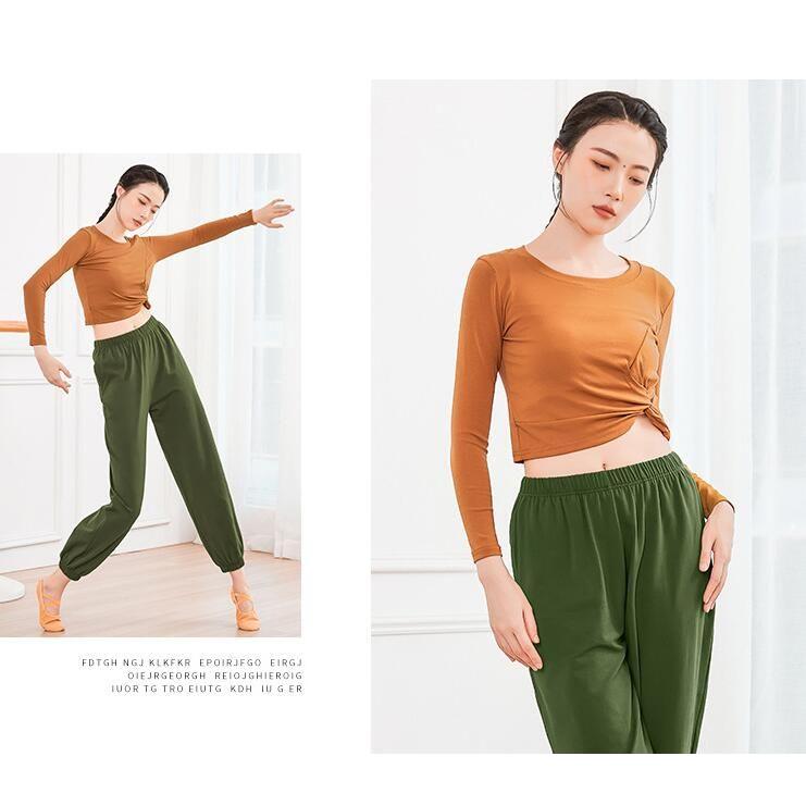 ダンス トップス 長袖 半袖 ストレッチ Tシャツ ショート丈 へそ出し 個性 結び目 無地 伸縮性有り ラテンダンス 古典ダンス バレエ 社交ダンス 練習着 レッスン - 画像 (6)