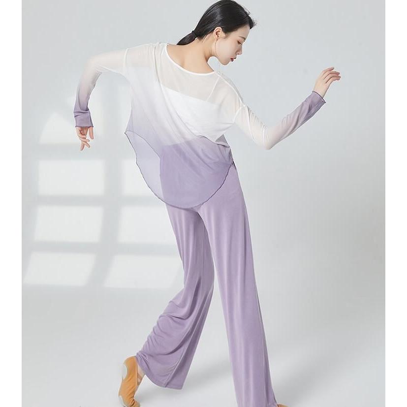 グラデーション ダンス 衣装 長袖 ゆったり 古典舞踊 バレエ ヨガ 社交ダンス 練習着 レッスンウェア 柔らかい 後ろ長い ドルマン Tシャツ ブラウス カジュアル - 画像 (8)