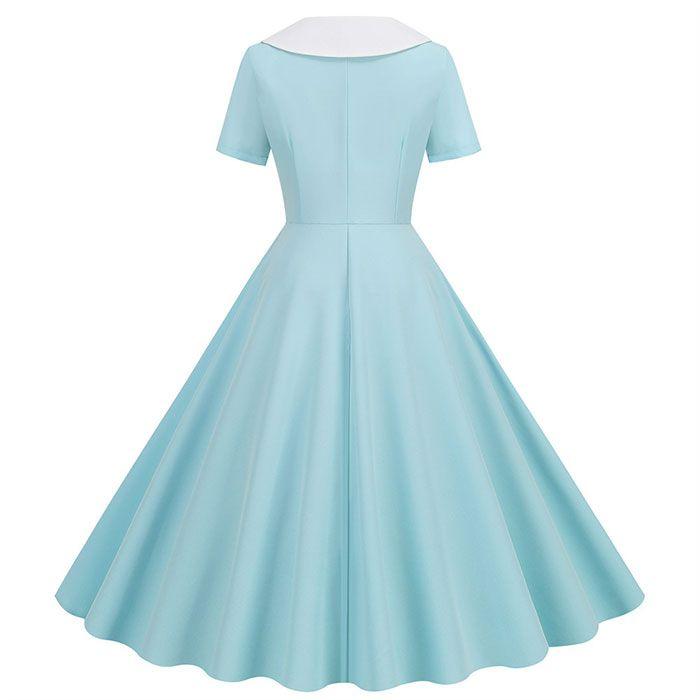 ダンス衣装 鮮やか ワンピース レディース レトロドレス レトロワンピース Aライン 半袖 着痩せ ハイウエスト 可愛い 夏用 薄手 膝丈 イベント ステ - 画像 (3)