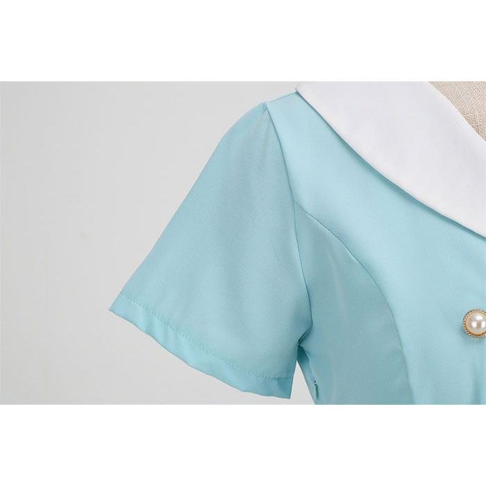 ダンス衣装 鮮やか ワンピース レディース レトロドレス レトロワンピース Aライン 半袖 着痩せ ハイウエスト 可愛い 夏用 薄手 膝丈 イベント ステ - 画像 (5)