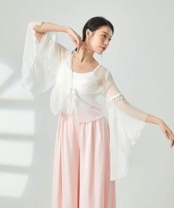 ダンス衣装 トップス シースルー 長袖 ふんわり 美シルエット おしゃれ ビース ダンストップス レディース 大人 ダンス 衣装 レッスン着 シフォン 動きやすい 発