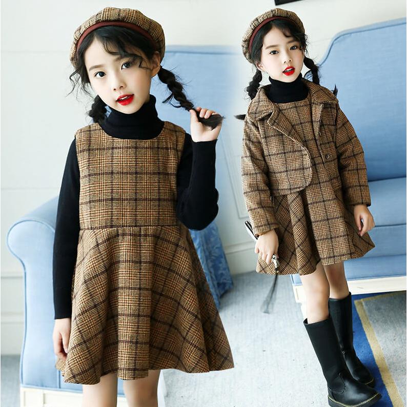 女の子 ワンピース 3歳 5歳 スーツ 入学式 フォーマル 茶色 チェック 子供 ジャケット 長袖 子ども 子供服 保育園 小学生 - 画像 (4)