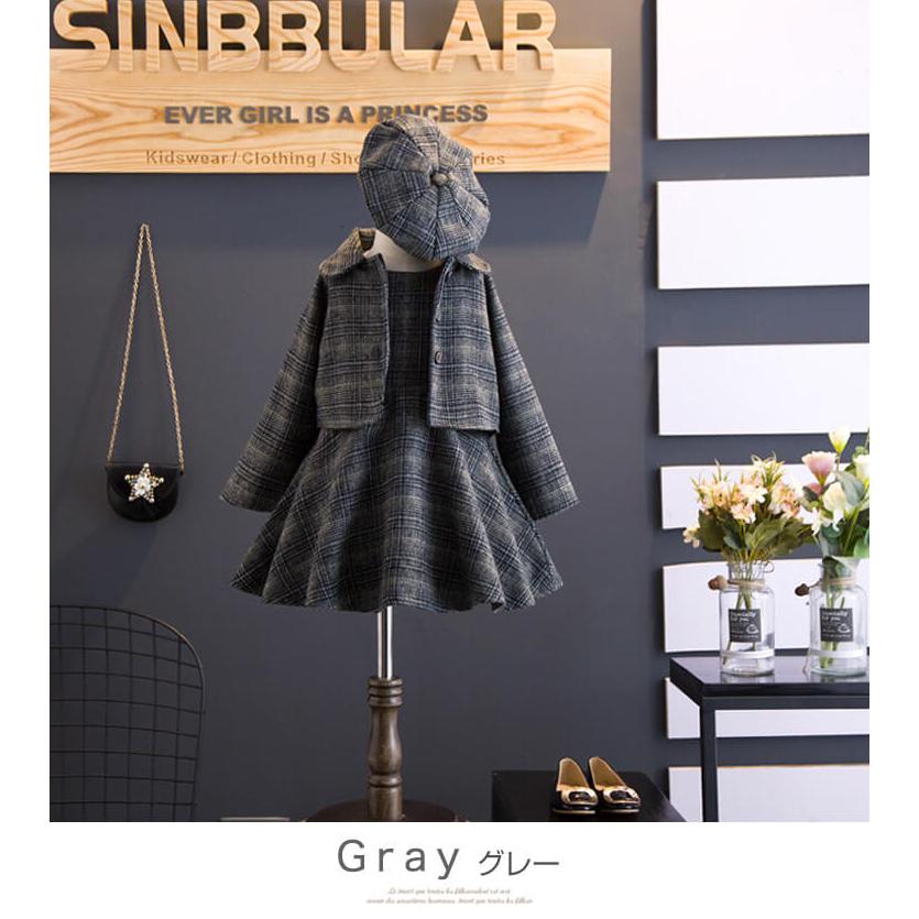 女の子 ワンピース 3歳 5歳 スーツ 入学式 フォーマル 茶色 チェック 子供 ジャケット 長袖 子ども 子供服 保育園 小学生 - 画像 (5)