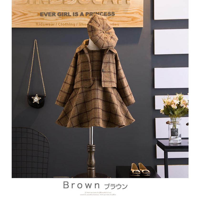 女の子 ワンピース 3歳 5歳 スーツ 入学式 フォーマル 茶色 チェック 子供 ジャケット 長袖 子ども 子供服 保育園 小学生 - 画像 (6)