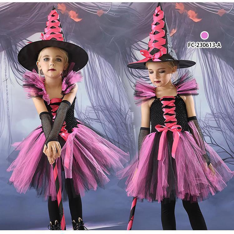 ハロウィン コスプレ 子供 魔女風 コスチューム 可愛い 仮装 衣装 キャラクター ワンピース 4点セット - 画像 (4)