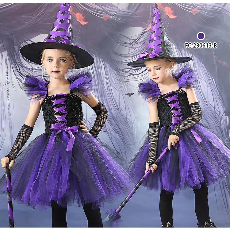 ハロウィン コスプレ 子供 魔女風 コスチューム 可愛い 仮装 衣装 キャラクター ワンピース 4点セット - 画像 (6)