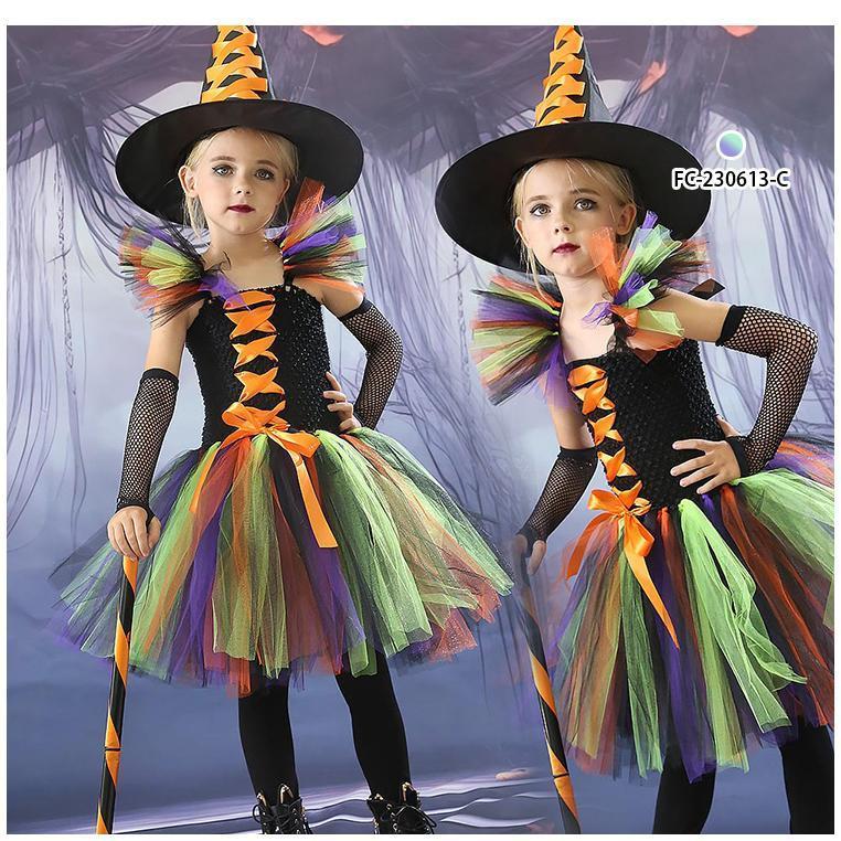 ハロウィン コスプレ 子供 魔女風 コスチューム 可愛い 仮装 衣装 キャラクター ワンピース 4点セット - 画像 (8)