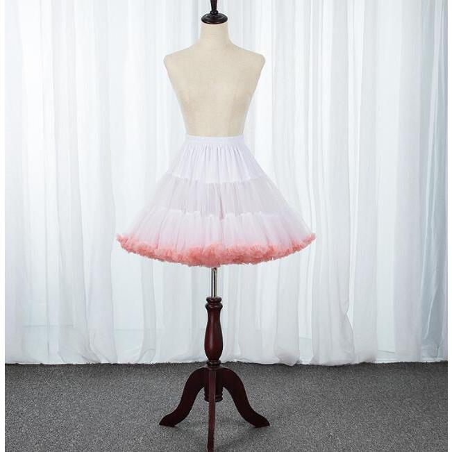 パニエ チュチュ スカート ふわんり ふわふわ 45cm ショート丈 ドレス 裾フリル かわいい 白+パンク キュート lolita ロリータ ワイヤー