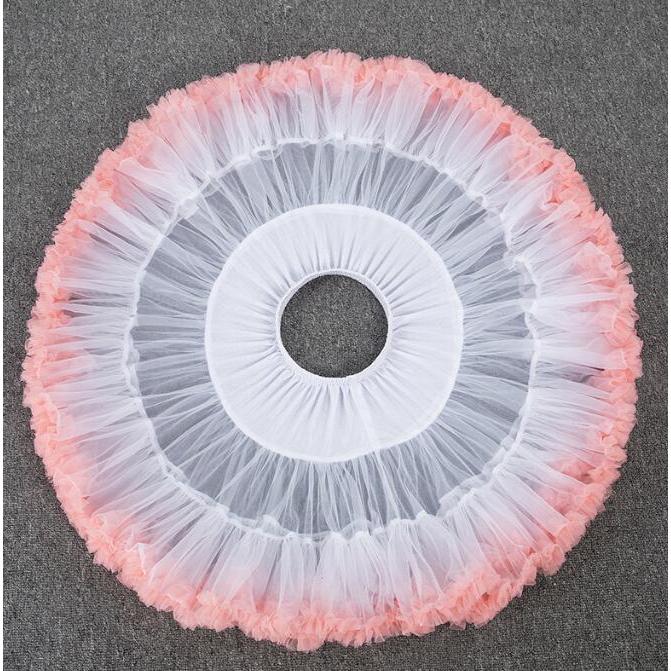 パニエ チュチュ スカート ふわんり ふわふわ 45cm ショート丈 ドレス 裾フリル かわいい 白+パンク キュート lolita ロリータ ワイヤー - 画像 (2)