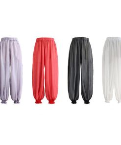 ヨガパンツ ダンス 練習着 レッスン着 ゆったり ちょうちんパンツ 裾リブ 透け感 パンツ ロング フィットネスウェア 太極拳 運動 スポーツ