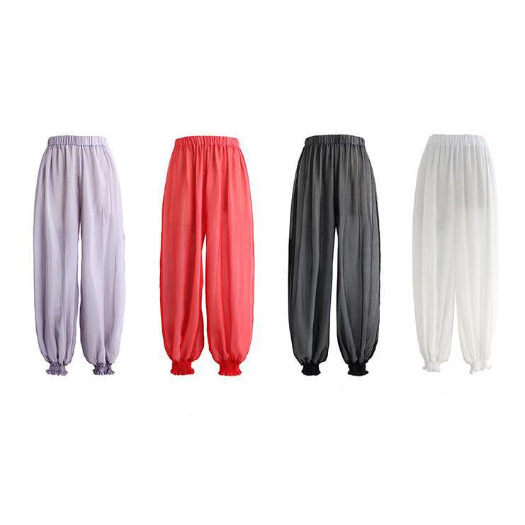 ヨガパンツ ダンス 練習着 レッスン着 ゆったり ちょうちんパンツ 裾リブ 透け感 パンツ ロング フィットネスウェア 太極拳 運動 スポーツ