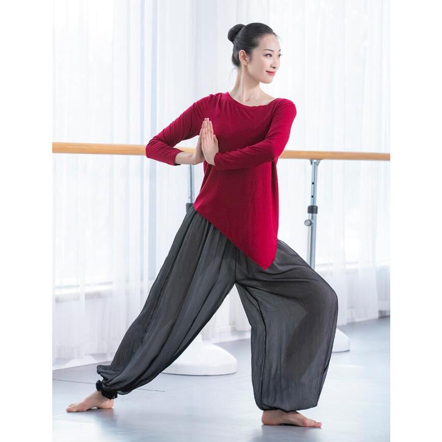 ヨガパンツ ダンス 練習着 レッスン着 ゆったり ちょうちんパンツ 裾リブ 透け感 パンツ ロング フィットネスウェア 太極拳 運動 スポーツ - 画像 (9)