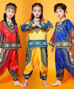 子供ダンス衣装 キッズ ダンス ステージ衣装 アフリカ パーフォーマンス ジャンベ 太鼓 ダンスウエア 女の子 男の子 エスニック 民族風ダンス衣装 長袖 半袖トッ