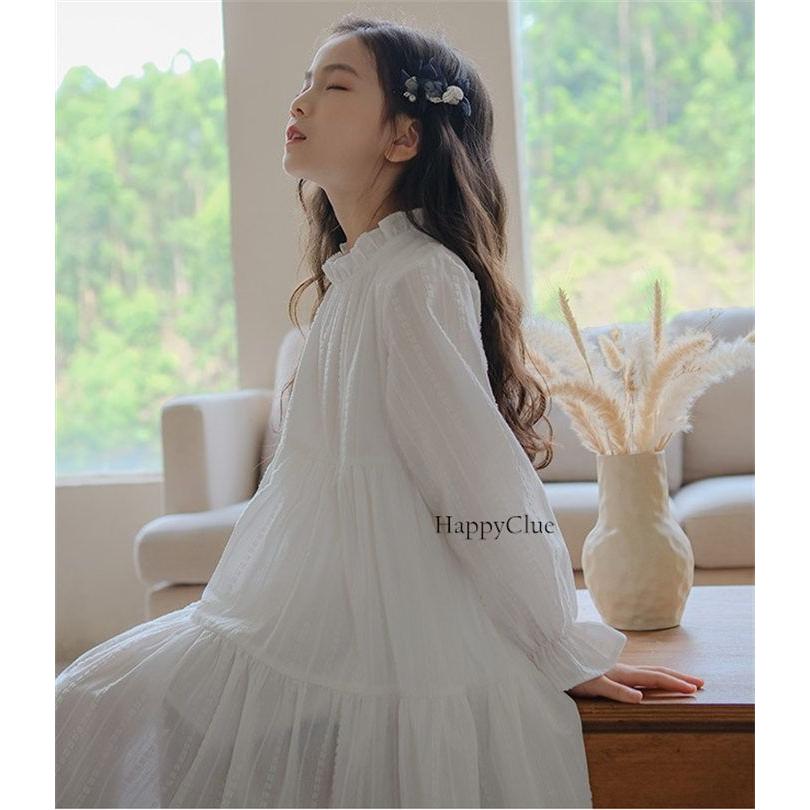 子供 ワンピース 女の子 シンプル 白ワンピース ドレス カジュアル キッズドレス 長袖 春秋 子供服 喪服 法事 礼服 120 130 140 150 160cm 子ども フォーマル 結