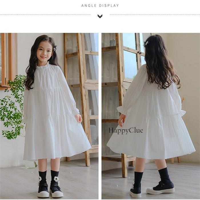 子供 ワンピース 女の子 シンプル 白ワンピース ドレス カジュアル キッズドレス 長袖 春秋 子供服 喪服 法事 礼服 120 130 140 150 160cm 子ども フォーマル 結 - 画像 (2)