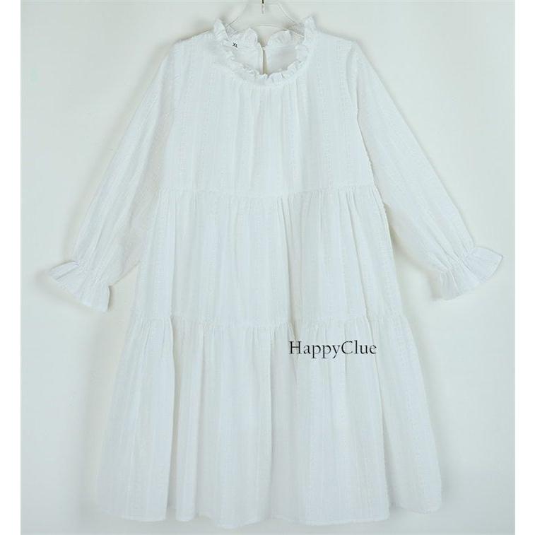 子供 ワンピース 女の子 シンプル 白ワンピース ドレス カジュアル キッズドレス 長袖 春秋 子供服 喪服 法事 礼服 120 130 140 150 160cm 子ども フォーマル 結 - 画像 (5)