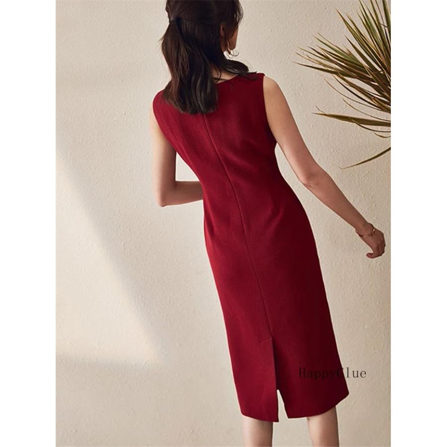 タイトワンピース エレガント 優雅 OLワンピース 女性 スリット フォーマル オフィス 事務服 通勤ワンピース レディース きれいめ 春夏 夏 ロングワンピース 膝 - 画像 (6)