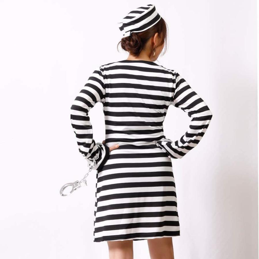 [セール」囚人服 ハロウィン コスチューム 囚人 仮装 コスプレ 手錠 セット メンズ 白黒 ボーダー 長袖 送料無料 - 画像 (3)