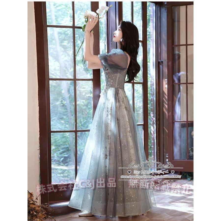 カラードレス カクテルドレス ロングドレス パーティードレス 発表会 演奏会 ステージ 袖付き イブニングドレス C&J グレー シルバー ラメ キラキラ 上品 - 画像 (6)