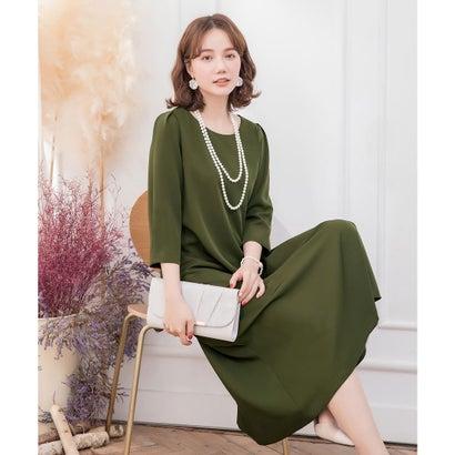 DRESS+ ドレスプラス フレアロング丈結婚式ワンピース (カーキ)