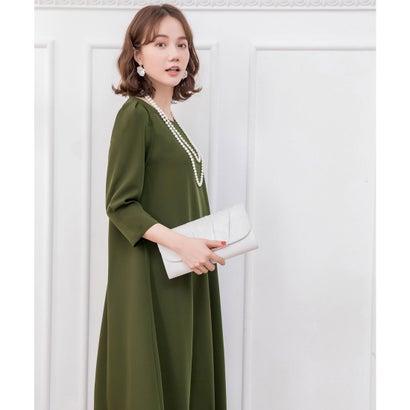 DRESS+ ドレスプラス フレアロング丈結婚式ワンピース (カーキ) - 画像 (3)