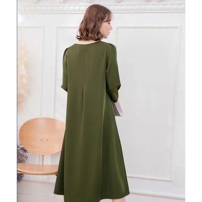 DRESS+ ドレスプラス フレアロング丈結婚式ワンピース (カーキ) - 画像 (4)