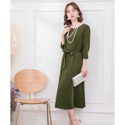DRESS+ ドレスプラス フレアロング丈結婚式ワンピース (カーキ) - 画像 (6)