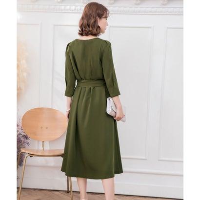 DRESS+ ドレスプラス フレアロング丈結婚式ワンピース (カーキ) - 画像 (9)